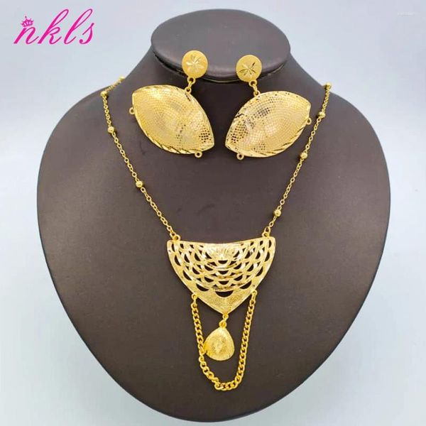 Halskette Ohrringe Set Italienisch Gold Farbe Schmuck Dubai Indische Frauen Tropfen Design Luxus Party Braut Hochzeit Großhandel