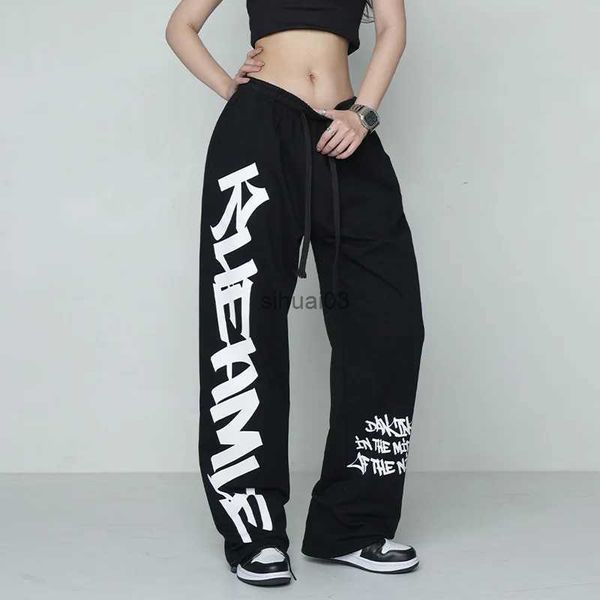 Calças de brim femininas outono y2k streetwear branco sweatpants mulheres estilo coreano carta impressão preto calças de pista oversized harajuku kpop hip hop joggers