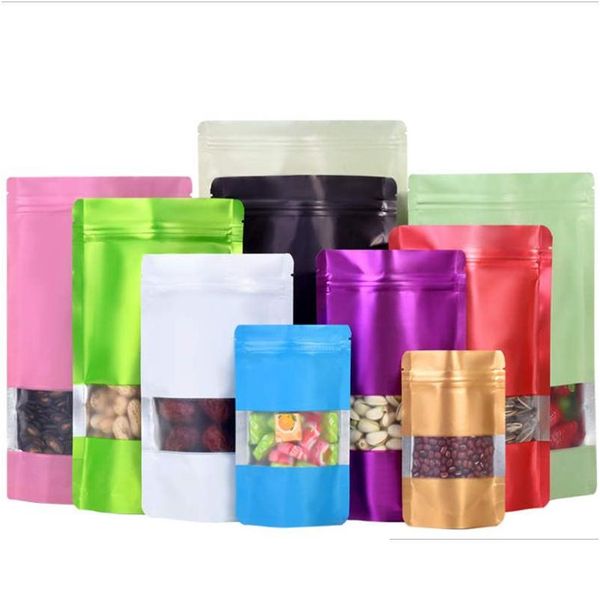 Sacos de embalagem Atacado Colorf Stand Up Mylar Sacos de embalagem Folha de alumínio Clear Janela Zipper Bolsa de plástico de varejo para alimentos para animais de estimação Dhoes de açúcar