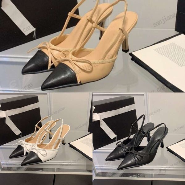 C Zwei Kitten-Heels-Sandalen, Schleife, Ketten, Slingback-Sandalen, Sommer-Damen-Designer-Freizeitschuhe, spitze Zehen, vielseitige Braut-Brautjungfer-Kleiderschuhe, Bootsschuh-Slipper