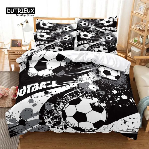 Комплект постельного белья для футбола для мальчиков, пододеяльник King для соревнований, молодежное детское двойное пуховое одеяло 240226