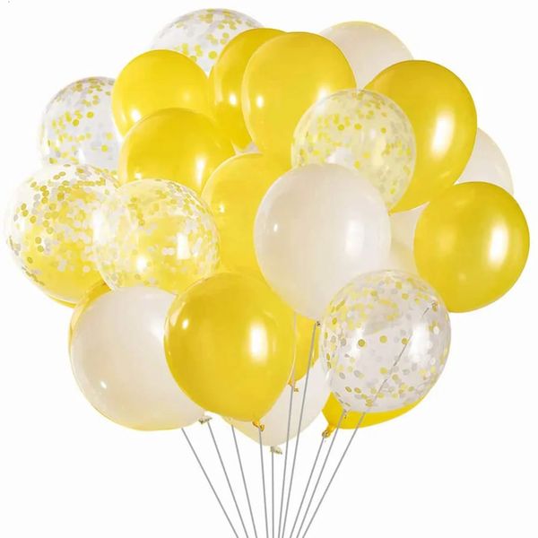 50 Stück Gelb-Weiß-Gold-Konfetti-Luftballons für Geburtstagsparty-Dekorationen, Sonnenblumen-Ballon Globo für Babyparty-Party-Dekoration 240220