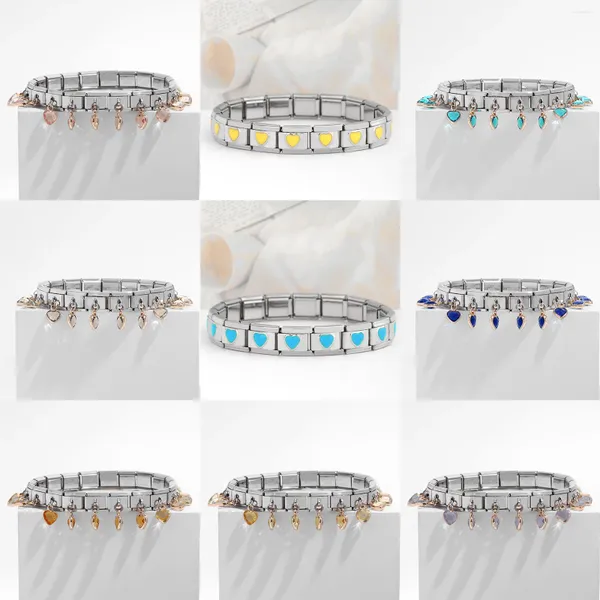Charm-Armbänder aus 304 Edelstahl, italienische Glieder, modular, für Herren, Schmuck, silberfarben, rechteckige Perlen, Geschenk, 20 cm lang