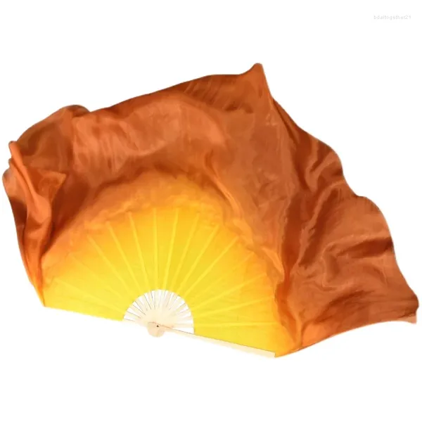 Palco desgaste real véu de seda 1 par colorido chinês folk dança fã bambu yangko adereços folhas mortas cor gradiente amarelo 86cm