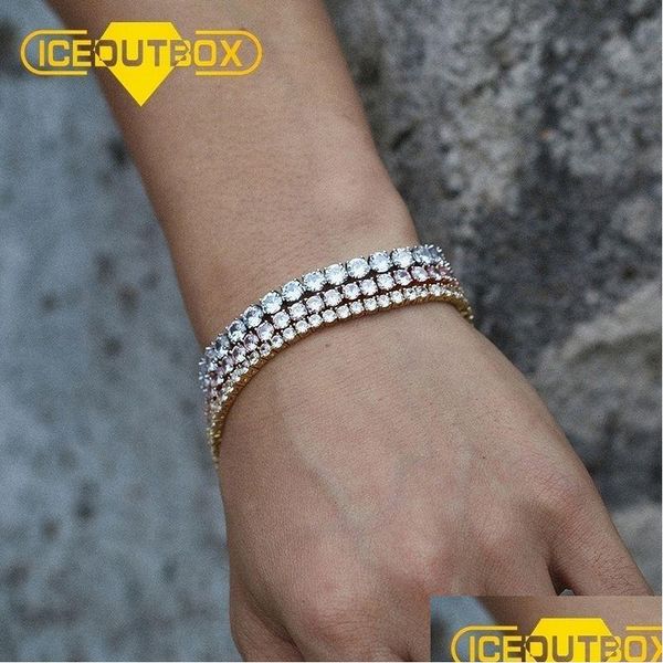 Bracciale Iceoutbox M6Mm Fila Zircone cubico Bracciale a maglie tennis Aaa Zirconia Charms Donna Uomo Gioielli Hip Hop Regali 221119 Consegna di goccia Dhwve