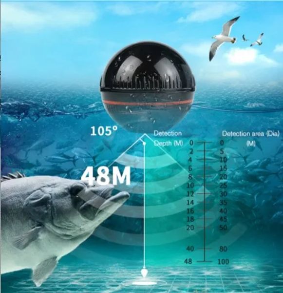 Искатели Erchang Xa02 Беспроводной эхолот Bluetooth Интеллектуальный сонар Детектор рыбы 48 м/160 футов Высокое разрешение Артефакт Pesca Finder