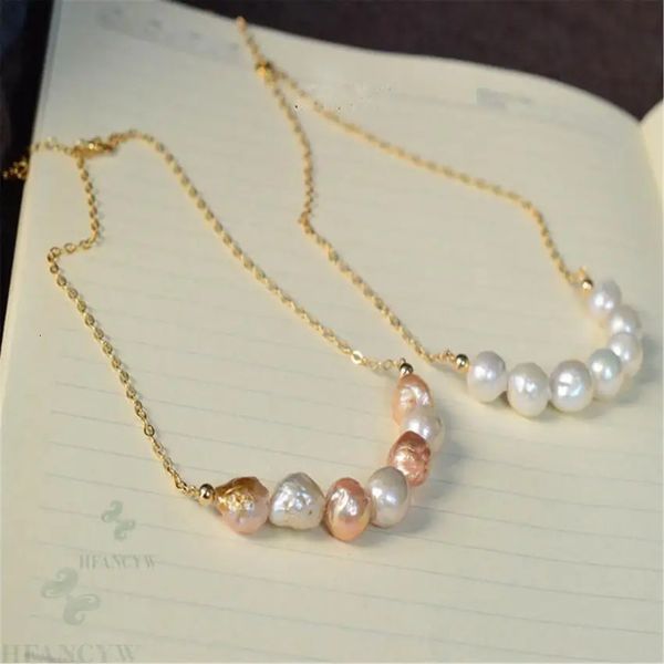 Collana di perle barocche di colore 11-12mm Oro 18 carati Classico di lusso Chic Party fatto a mano 240220