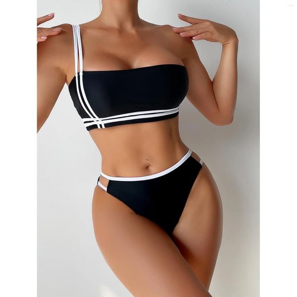 Costume da bagno da donna Bikini brasiliano Set monospalla a vita alta stampato Costume da bagno bikini push up da donna Costume da bagno biquini femminile