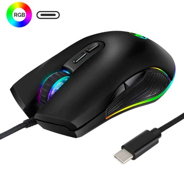 Mäuse 3200DPI Typ C Wired Mouse Optische Gaming USB C Maus RGB LED Hintergrundbeleuchtung für MacBook Chromebook Matebook X Laptop Notebook