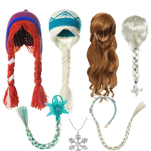 Sets Vogueon Neues Elsa Anna Zubehör für Babys, ausgefallene Perücken, Häkelhüte, Prinzessinnenhalskette, Stirnband, Zöpfe, Kinderpartygeschenke