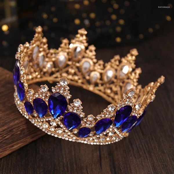 Fermagli per capelli Corona rotonda completa Copricapo Luzxury Lega di strass Fascia intarsiata NA