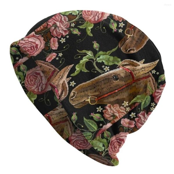 Berretti Testa di cavallo Cappelli a cuffia Cavalli Tendenza Fiori Stampa Cappello lavorato a maglia Donna Hip Hop Berretto elastico termico Cappellini design autunnale