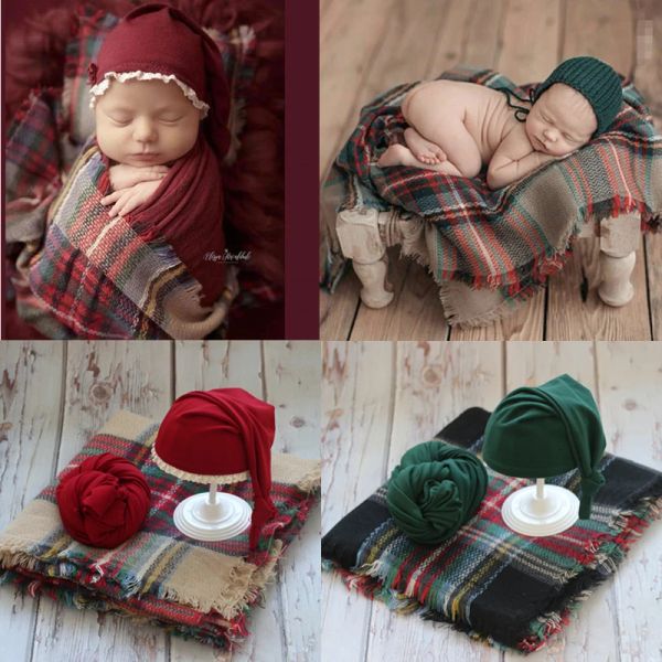 Set Abbigliamento fotografico per neonato Cappello rosso + involucro + Coperta sullo sfondo 3 pezzi / set Studio Puntelli per foto per bambini Accessori Costume per riprese di Natale