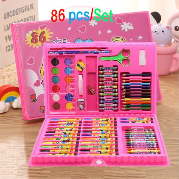 Marcadores 86 pcs Colorido Lápis Artista Kit Pintura Crayon Marcador Caneta Escova Ferramentas de Desenho Conjunto de Suprimentos de Jardim de Infância para Crianças Presente