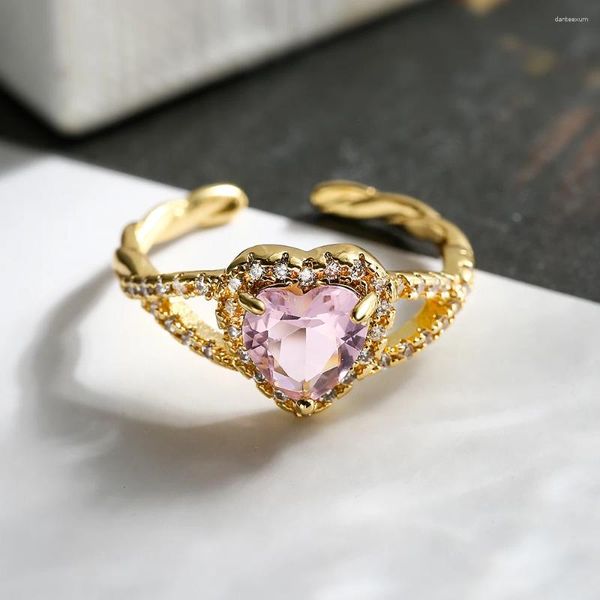 Fedi nuziali Cmoonry Luxury Pink Crystal Heart CZ Zircon Stone per donna