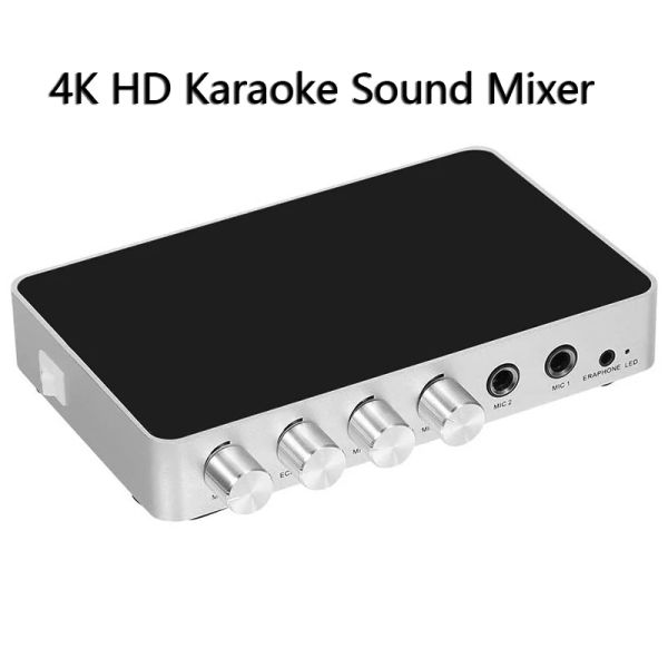 Acessórios 4K HDMI Karaokê Mixer Sistema de eco de áudio estéreo digital com 2 microfones de entrada Amplificador de karaokê Ajuste de volume para palco