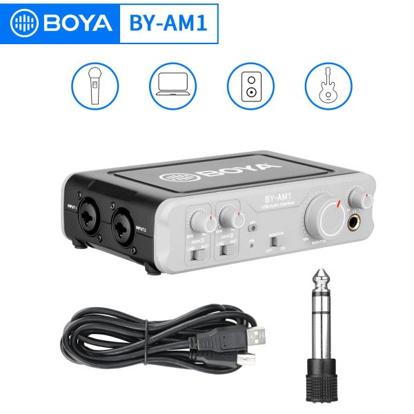 Acessórios Byam1 Dualchannel Audio Mixer Usb Audio 6.35mm Linein Devices Microfones Xlr 48v Phantom Power para gravação de áudio em PC