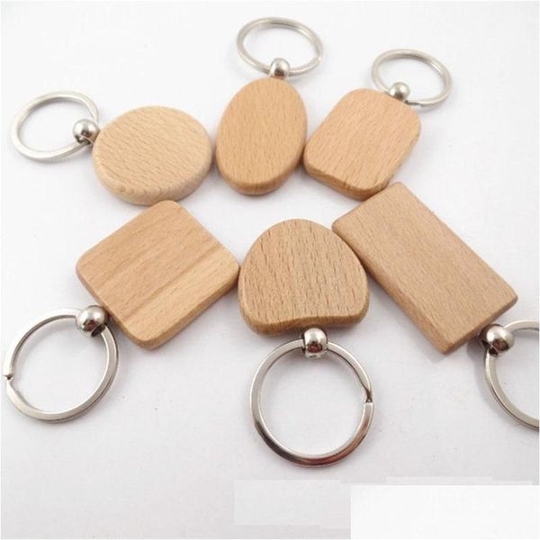 Schlüsselanhänger Lanyards Epack 30 Stücke Anpassen DIY Blank Holz Schlüsselanhänger Rec Herz Runde Ellipse Schnitzring Holz Drop Lieferung Mode Dhfcc