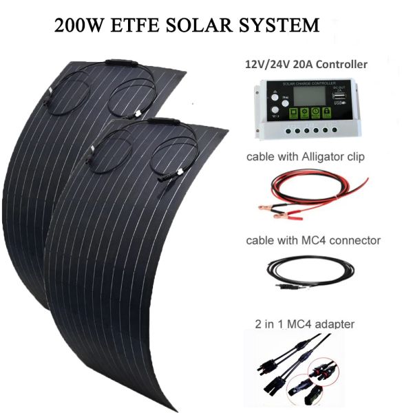 Солнечная солнечная панель комплект 12 В Комплект 300 Вт 200 Вт 100 Вт 24 В гибкий ETFE PET 1000W Энергетическая система зарядного устройства для питания для кемпинга RV RV