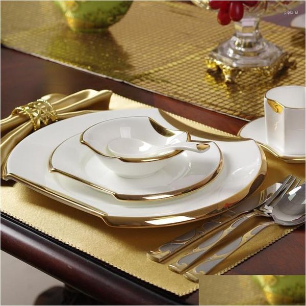 Piatti Piatti Set di piatti creativi moderni Ciotole per posate in ceramica Set per la colazione e la cena e forno a microonde Accessori per la cucina Vaisselle Dr Dh4Ko