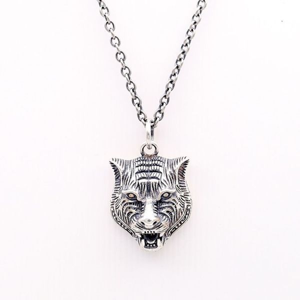 S925 Silber Tigerkopf Halskette Vintage Gatto Serie Tigerkopf Anhänger Halskette Hip Hop Männer und Frauen Tigerkopf Schlüsselbein Kette270z