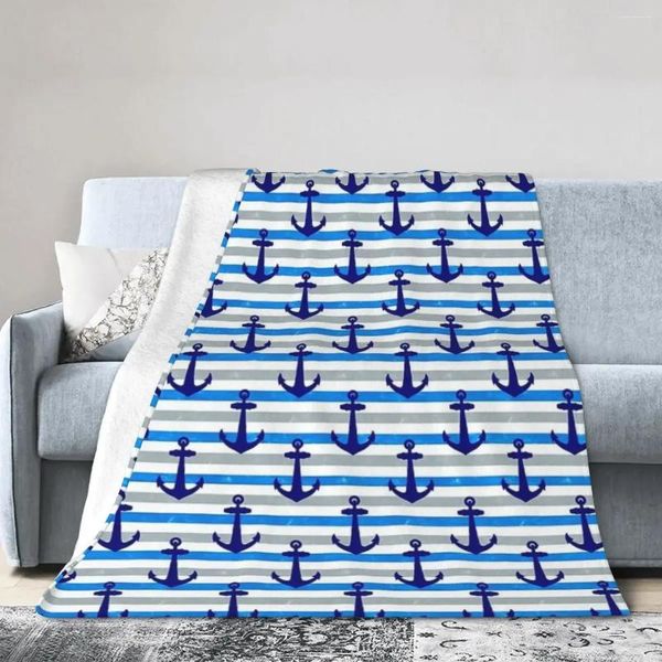 Cobertores lance cobertor âncora náutica com colcha macia azul pelúcia quente para cama sala de estar piquenique viagem casa sofá