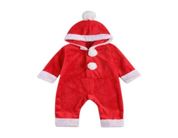 Tute Born Baby Christmas Costume Rosso con cappuccio manica lunga allentato corallo in pile tuta pagliaccetto soffici palline per bambine Bo4773409