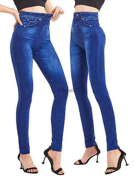 Calças femininas capris cuhakci cor sólida vintage leggings elásticos senhoras falso jeans jeggings macio falso denim yoga calças femininas dropship