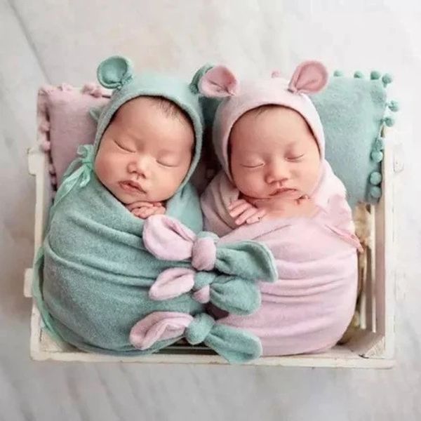 Conjuntos Twin Acessórios Do Bebê Cobertores Infantis Travesseiro Chapéu Conjunto Recém-nascido Swaddle Envoltório Criança Fotografia Prop Lembranças Do Bebê 03m