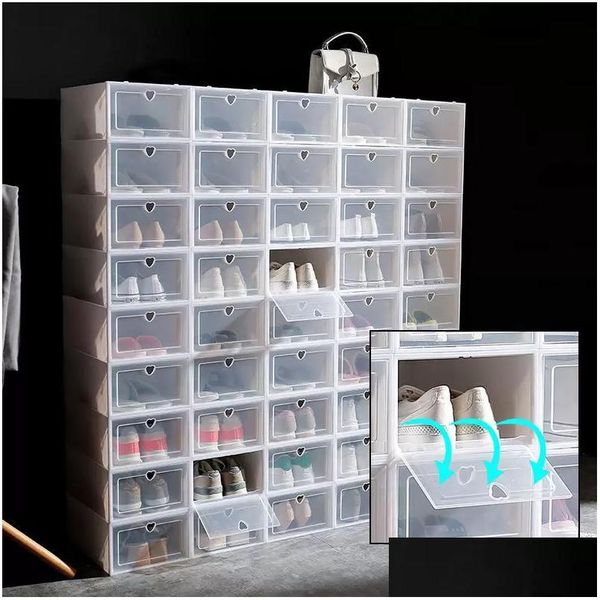 Caixas de armazenamento Caixas 200pcs Caixa de sapato transparente 33x23x14cm dobrável transparente caixa de sapato organizador de plástico exibição combinação sobreposta dhz4c