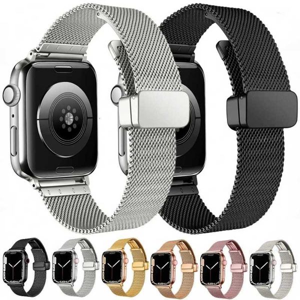 Tasarımcı Lüks Milanese Watch Band için Apple Watch 9 Band Ultra 49mm Paslanmaz Çelik Manyetik Bilezik Iwatch Serisi 8 7 6 5 SE 44mm 45mm 41mm 42mm Designersilxsi