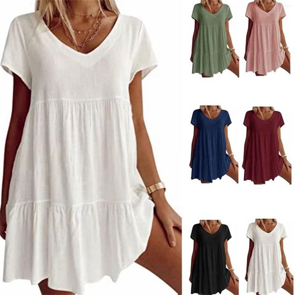 Vestidos casuais mulheres decote em v camiseta vestido solto vestidos de noite para balanço midi formal