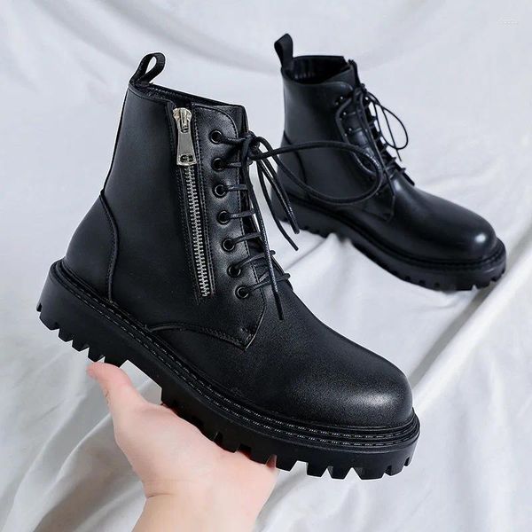 Stivali di design italiano da uomo per il tempo libero da motociclista Scarpe in vera pelle nera Trend Platform Boot Tough Guy Cowboy Botas Hombre