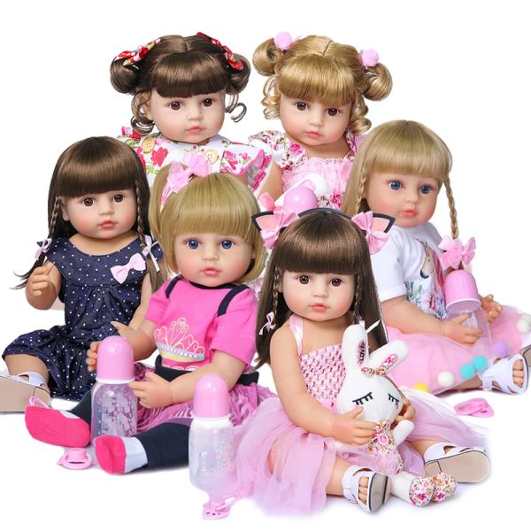 Puppen NPK 50 cm Ganzkörper weiches Silikon beliebtes süßes Gesicht wiedergeborener Kleinkind Baby Girl Puppen Geburtstag Weihnachtsgeschenk Hochqualitätspuppe