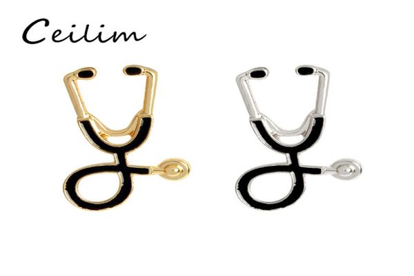 Moda 2 cores estetoscópio broche pinos enfermeira jóias prata ouro jóias médicas médico enfermeira presente graduação da escola médica so8552633