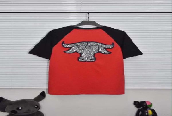 21ss uomo stampato magliette designer retro testa di bestiame patch lettera vestiti manica corta maglietta da uomo etichetta rosso bianco nero9028648