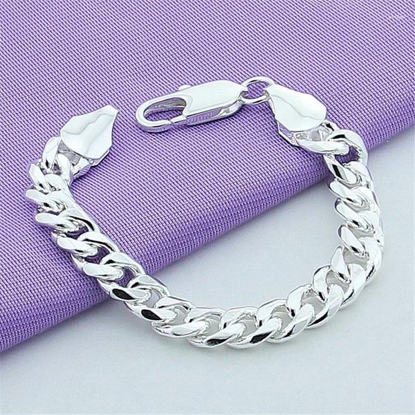 Braccialetti a maglie Bracciale in argento sterling 925 lateralmente da 10 mm per uomo e donna