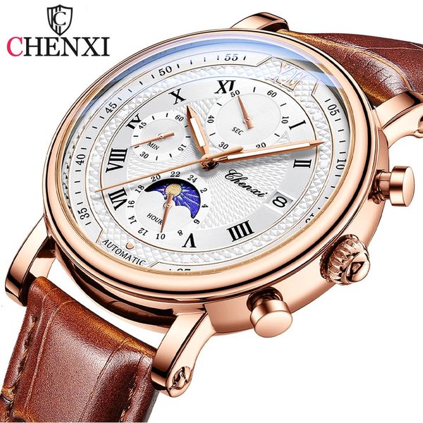 Chenxi relógio de quartzo masculino luxo esportes à prova dwaterproof água cronógrafo data luminosa relógio de pulso masculino negócios relógios de couro 240220