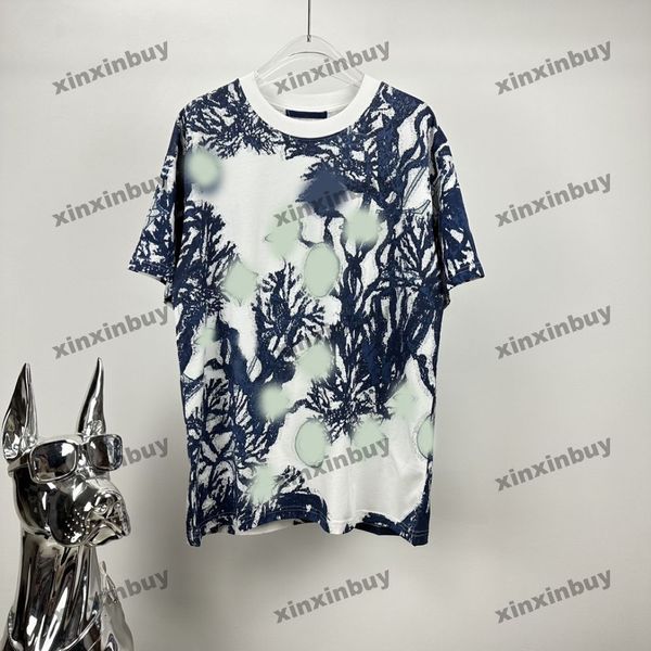 xinxinbuy Männer Designer T-Shirt 2024 Algen Tie Dye Farbverlauf Brief Jacquard Kurzarm Baumwolle Frauen Blau Schwarz Weiß Grün Khaki XS-2XL