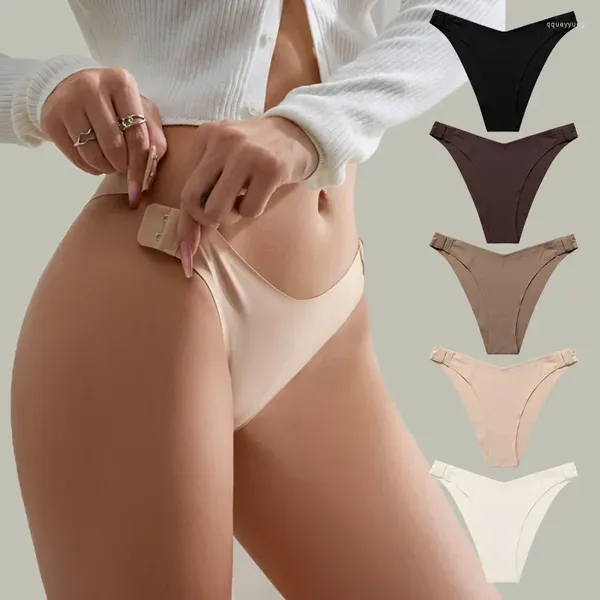 Kadın Panties Techome 5pcs Seksi Avrupa ve Amerikan Kısa İzsiz Buz İpek Dalgıları Düşük Bel Açık Düğmesi Çıkarılabilir iç çamaşırı