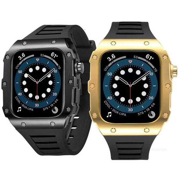 Designer Smart Straps DIY Edelstahl -Hülle Watches Deckmod -Mod Kit Fit Silikonband für iWatch 8 7 6 5 4 SE -Gurt für Apple Watch Serie 8 7 45 mm 44mm 40 mm 41 mm Kategor