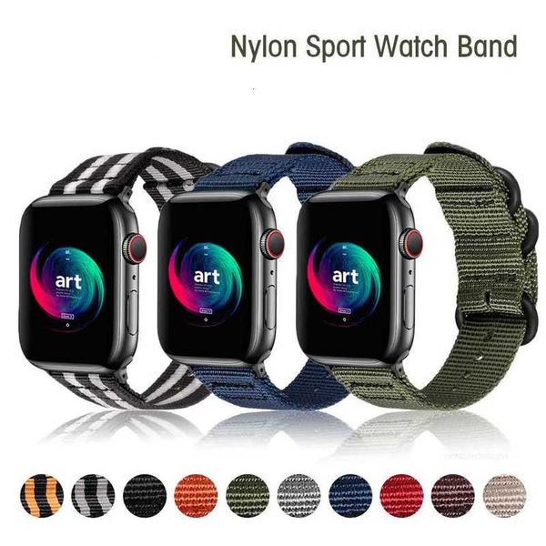 Designer Fashion Sport Nylon Straps banda para Apple Watch 8 Ultra 49mm 7 41MM 45MM 42mm 40mm 38 mm 44mm Bandas de tecido Militar Exército Verde Pulseira Fit iwatch Series 6 SE 5 4