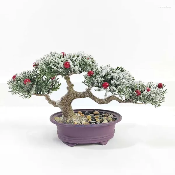 Flores decorativas artificial mini planta pote neve cenário plástico bonsai casa simulação pinheiro decoração de escritório