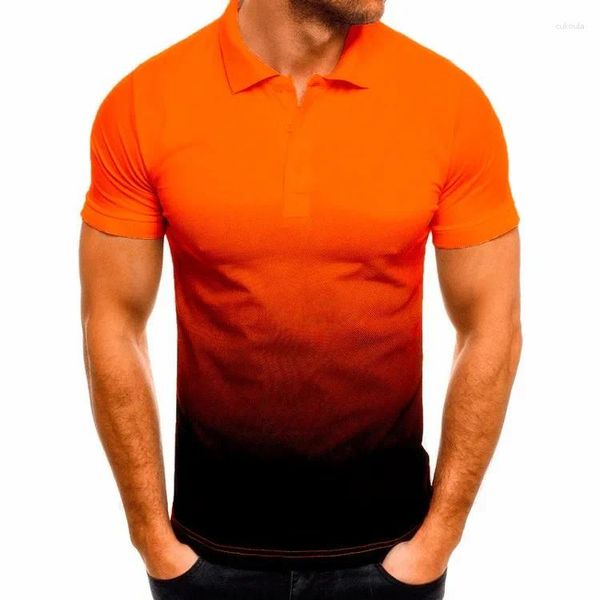 Herren Polos Jungen Casual Sommer Sportswear Shirt 3D Farbverlauf Kurzarm Knopf Polo Plus Größe 4XL 5XL Männer dünne T