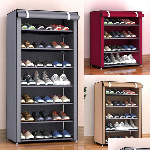 Suportes de armazenamento Racks 3/4/5/6/8 Camadas À Prova de Poeira Montar Sapatos Rack DIY Móveis para Casa Não-Tecido Armazenamento Prateleira de Sapatos Corredor Armário Dhlmx