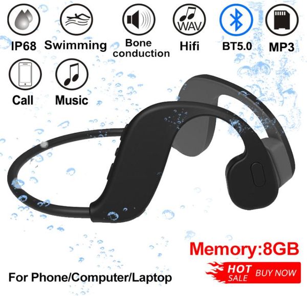 Y8 Bluetooth-наушники IP68 Водонепроницаемые MP3-звонки Спортивные наушники для плавания 8 ГБ ОЗУ USB-динамик Наушники костной проводимости для телефона PC2919324