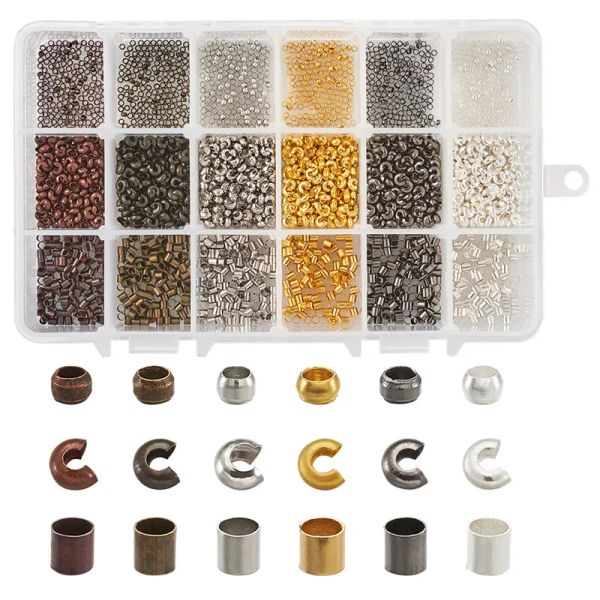 Jóias 1 caixa formas misturadas contas de crimpagem de latão meio tubo redondo contas stooper espaçador contas para fazer jóias descobertas diy