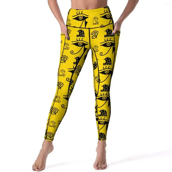 Pantaloni attivi simbolo astratto leggings stampato d'occhio dorato push up yoga estetico gambe elastico femmini