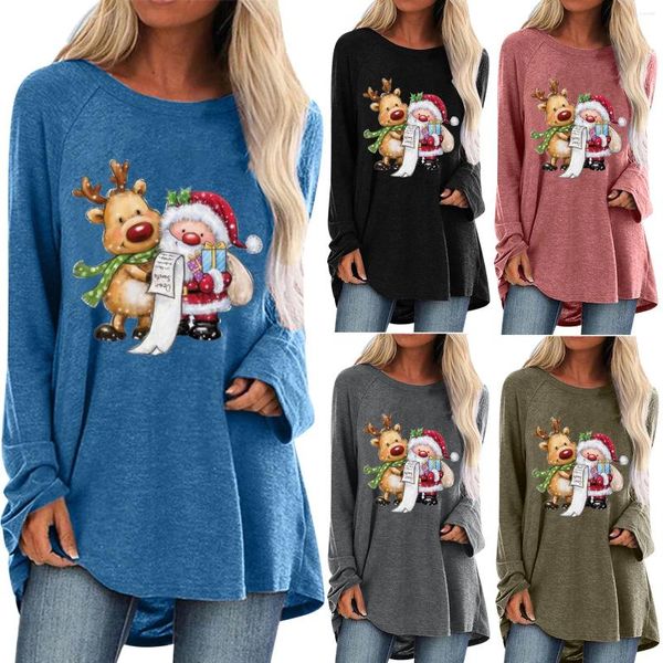 Mulheres Camisetas Dia dos Namorados para Homens Moda Solta Redondo Pescoço 3D Natal Fleece Forrado Manga Longa Mulheres Fit Túnica