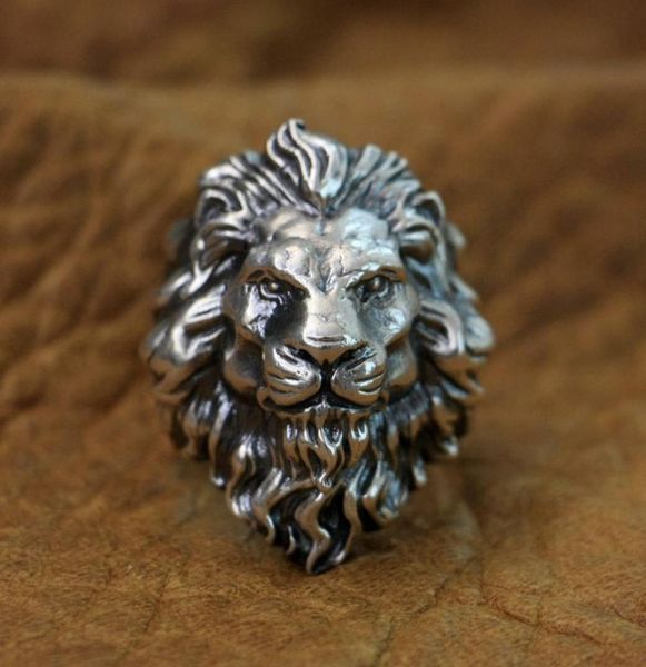 LINSION enorme anel de prata esterlina 925 King of Lion masculino motociclista punk anel TA128 EUA tamanho 8 a 154305924